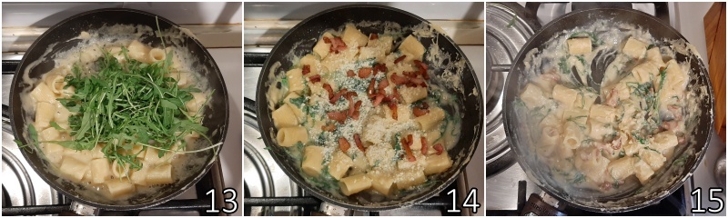 e. aggiungere il guanciale croccante la rucola e il pecorino