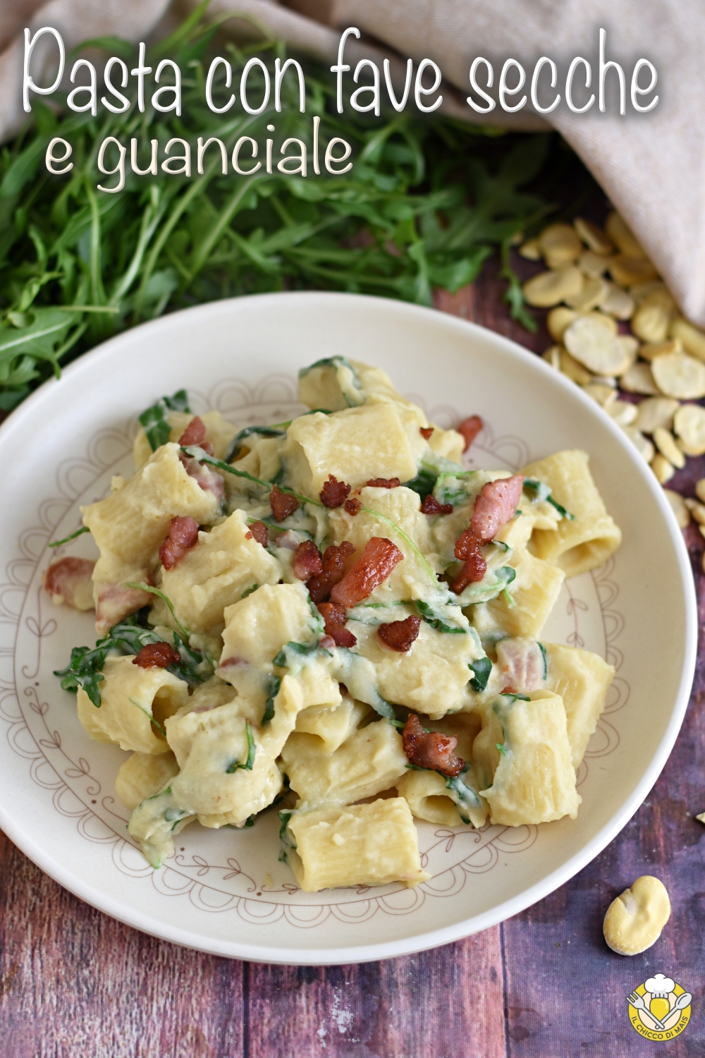 v_ pasta con fave secche e guanciale rucola e pecorino ricetta pasta cremosa saporita originale il chicco di mais