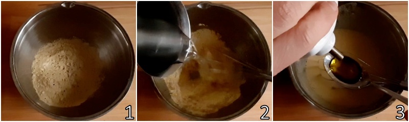 a. mescolare farina di ceci acqua e olio