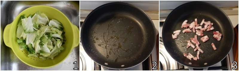 a. rosolare la pancetta a listarelle in padella