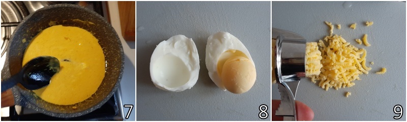 c. sbriciolare il tuorlo d'uovo sodo usando uno schiaccia aglio