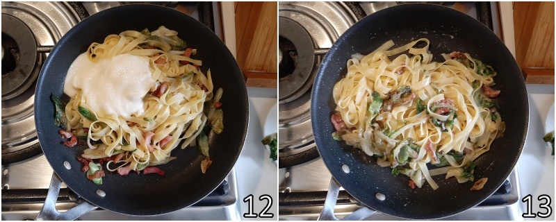 e. aggiungere la crema di pecorino e mantecare le fettuccine alla scarola fuori dal fuoco