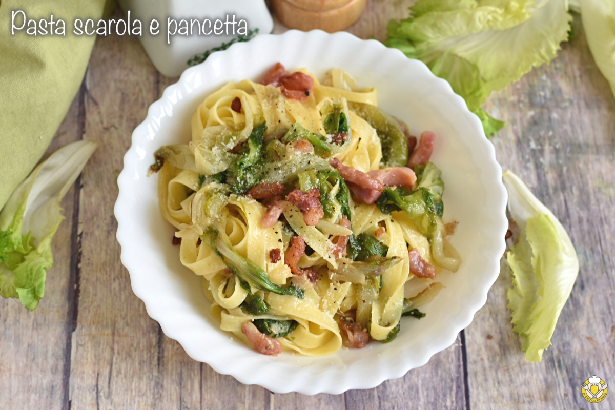 pasta scarola e pancetta con pecorino primo veloce rustico con fettuccine il chicco di mais