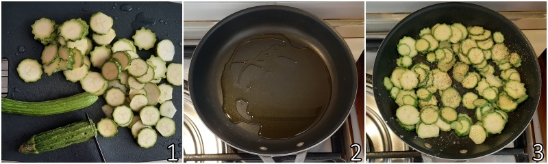 a. cuocere le zucchine in padella con poco olio