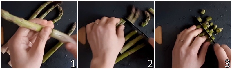 a. pulire e tagliare gli asparagi