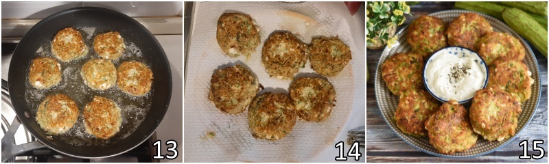 e. servire le polpertte di zucchine greche con tzatziki e salse varie