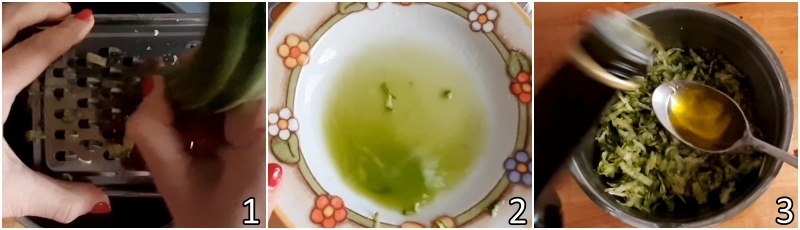 a. grattugiare le zucchie e farle spurgare con sale