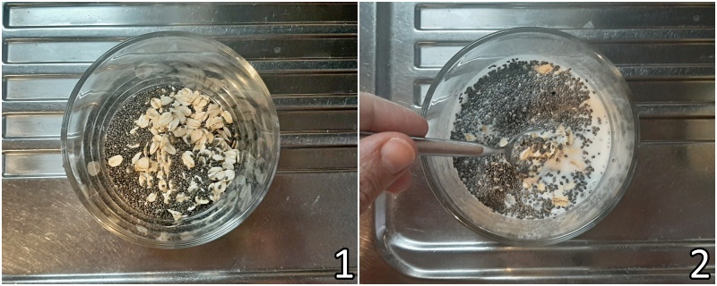 a. mescolare i semi di chia con i fiocchi d'avena e il latte vegetale