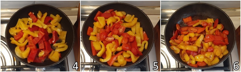 b. cuocere i peproni velocemente in padella