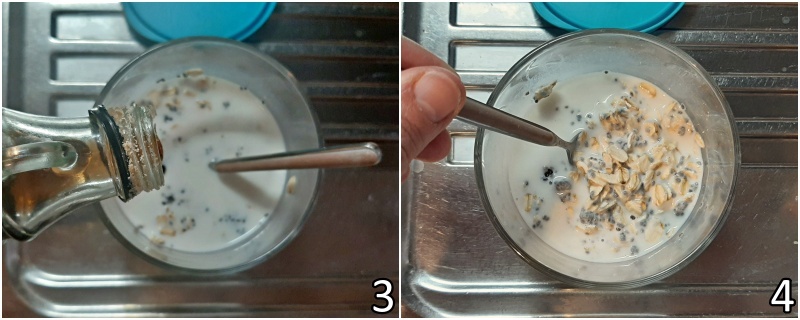 b. unire lo sciroppo d'acero o di agave o il miele e mescolare bene