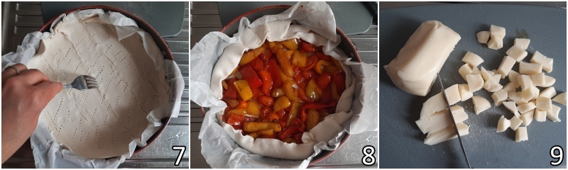 c. farcire un rotolo di pasta sfoglia con i peperoni in padella