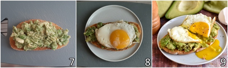 c. spalmare l'avocado su una fetta di pane tostato e completare con l'uovo fritto