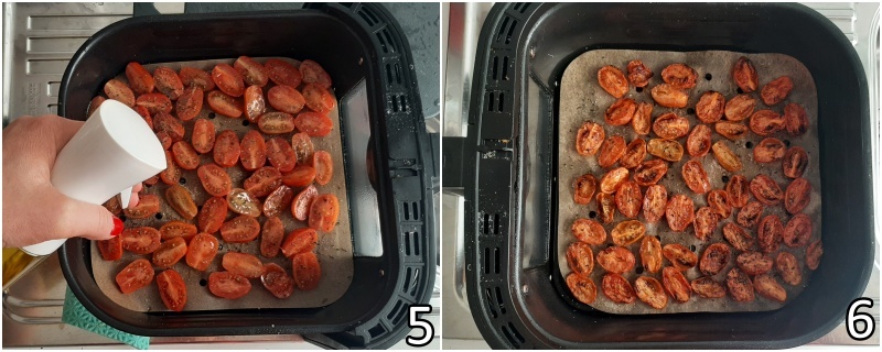 c. spruzzare un po' di olio sopra i pomodorini e cuocerlli in friggitrice ad aria