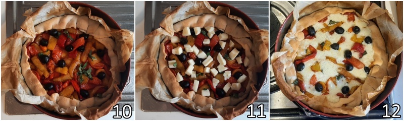 d. aggiungere la scamorza alla torta salata e farla sciogliere