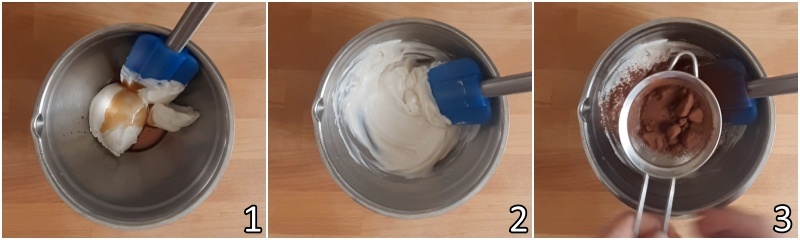 a. mescolare yogurt greco sciroppo dìacero e cacao