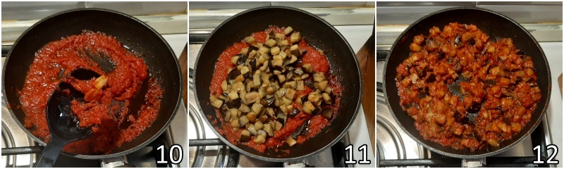 d. ripassare brevemente le melanzane trifolate nel sugo piccante