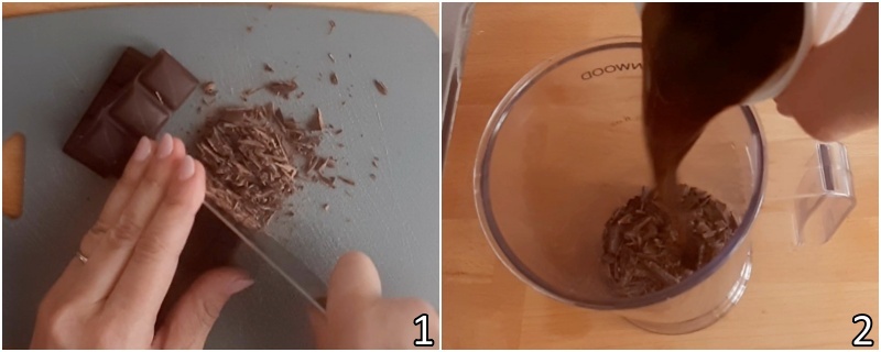 a. tritare il cioccolato fondente e scioglierlo con il caffè amaro bollente