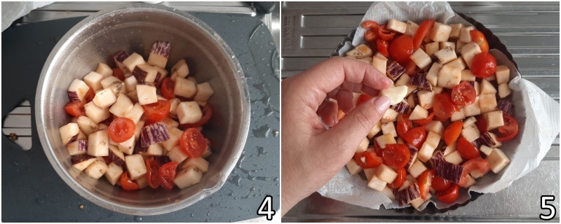 b. condire le verdure con olio sale e aglio intero