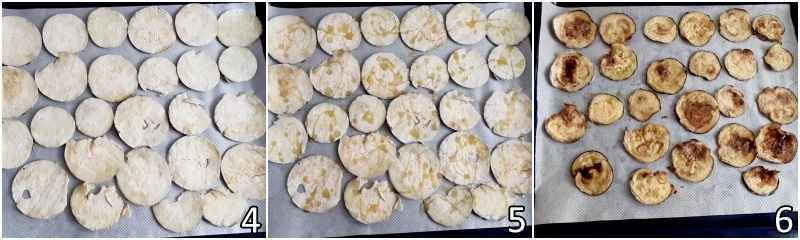 b. cuocere le patataine di melanzane nel forno ventilato o in friggitrice ad aria