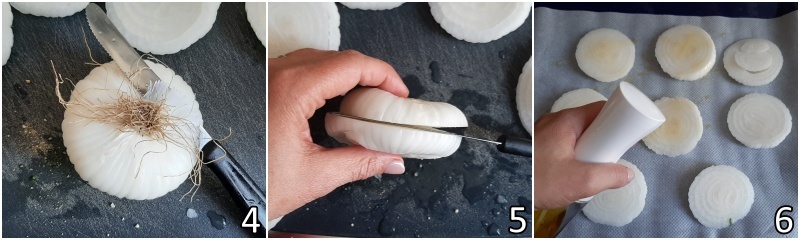 b. pulire le cipolle bianche piatte e tagliarle a metà