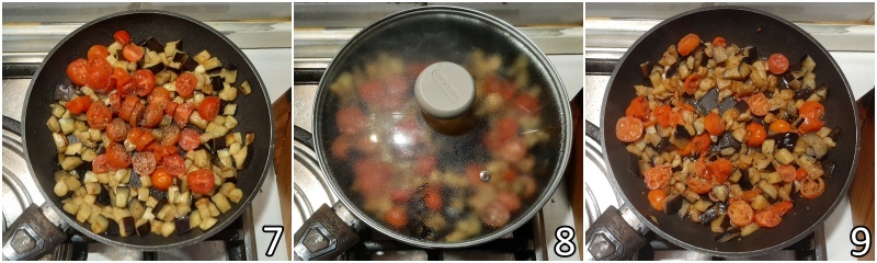 c. preparare il condimento di melanzane e pomdorini per la pasta