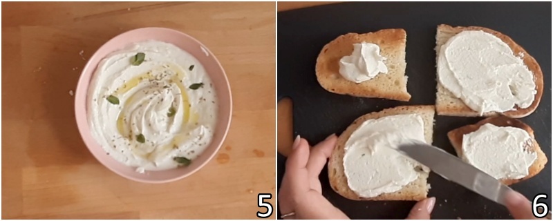 c. preparare la feta montata e spalmarla sui crostini