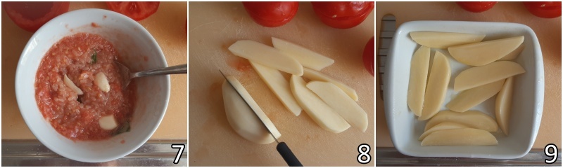 c. tagliare le patate a spicchi sottili