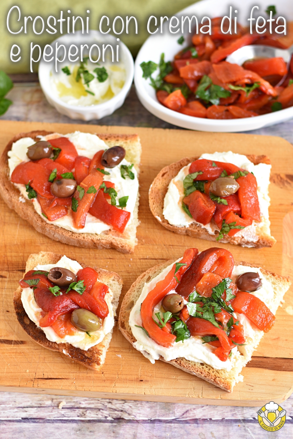 v_ crostini con crema di feta e peperoni ricetta bruschette estive sfisiose vegetariane il chicco di mais