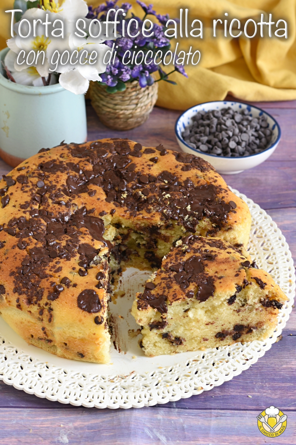 v_ torta soffice alla ricotta con gocce di cioccolato torta stracciatella morbidissima umida il chicco di mais