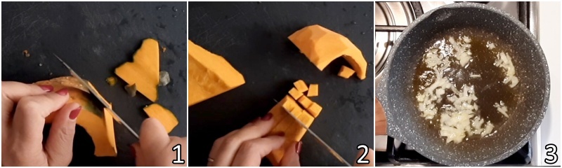 a. tagliare la zucca delica e soffriggere la cipolla