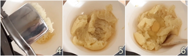 b. schiacciare le patate lesse e unire l'uovo