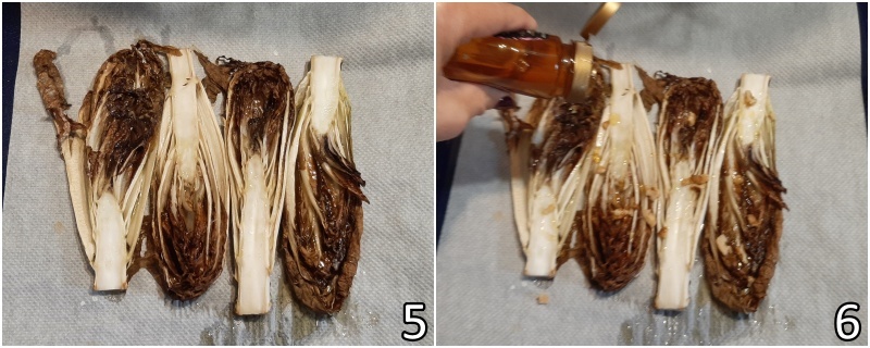 c. cuocere il radicchio al forno e condirlo con noci e miele