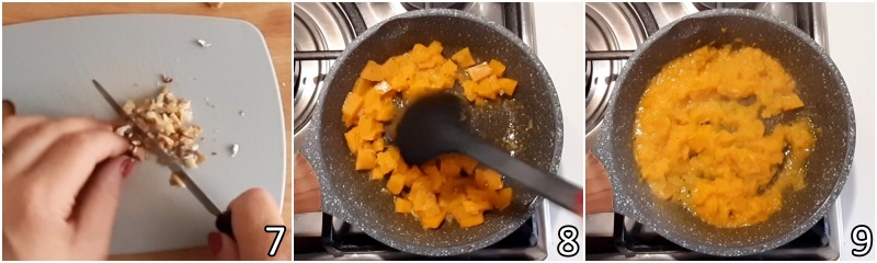 c. tritare le noci e formare una crema di zucca