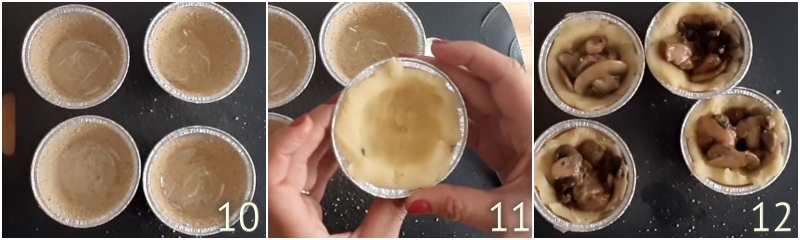 d. formare i tortini di patate mettendo i funghi al centro