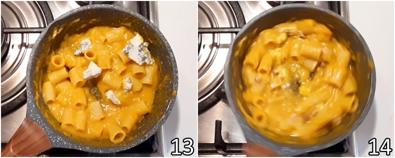 e. mantecare la pasta nella crema di zucca e gorgonzola