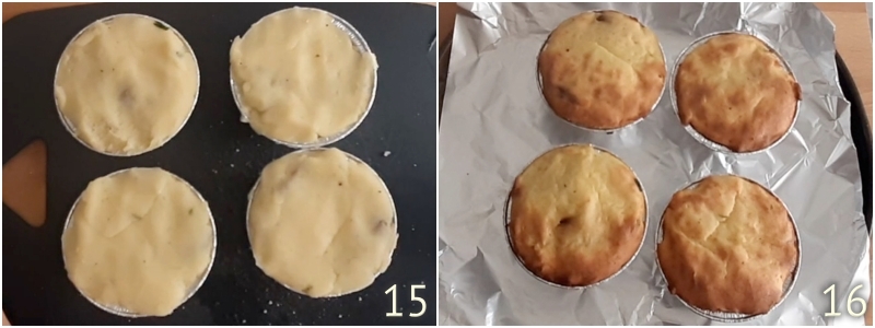 f. chiudere i tortini di patate e cuocerli in forno