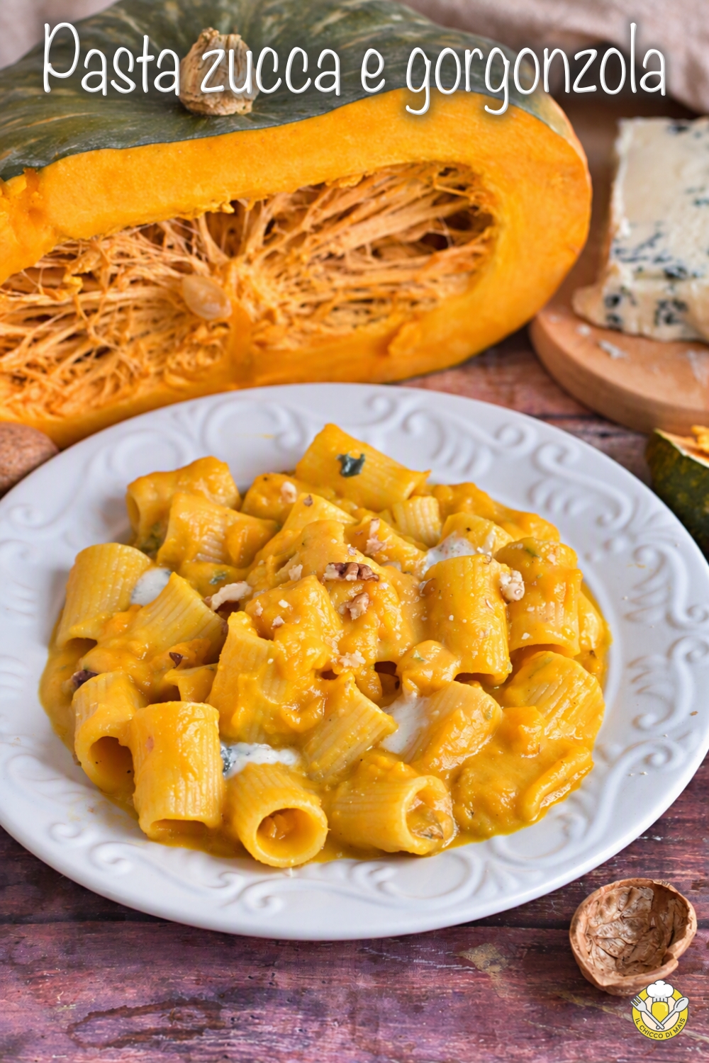 v_ pasta cremosa zucca e gorgonzola e noci ricetta veloce primo autunnale con zucca delica il chicco di mais