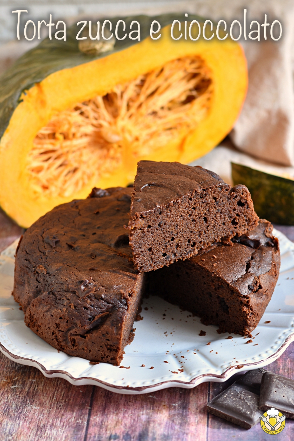 v_ torta zucca e cioccolato alta e soffice ricetta facile con zucca delica frullata il chicco di mais