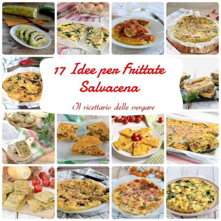 Collage fotografico con 17 diverse ricette di frittate sfiziose e facili per la cena