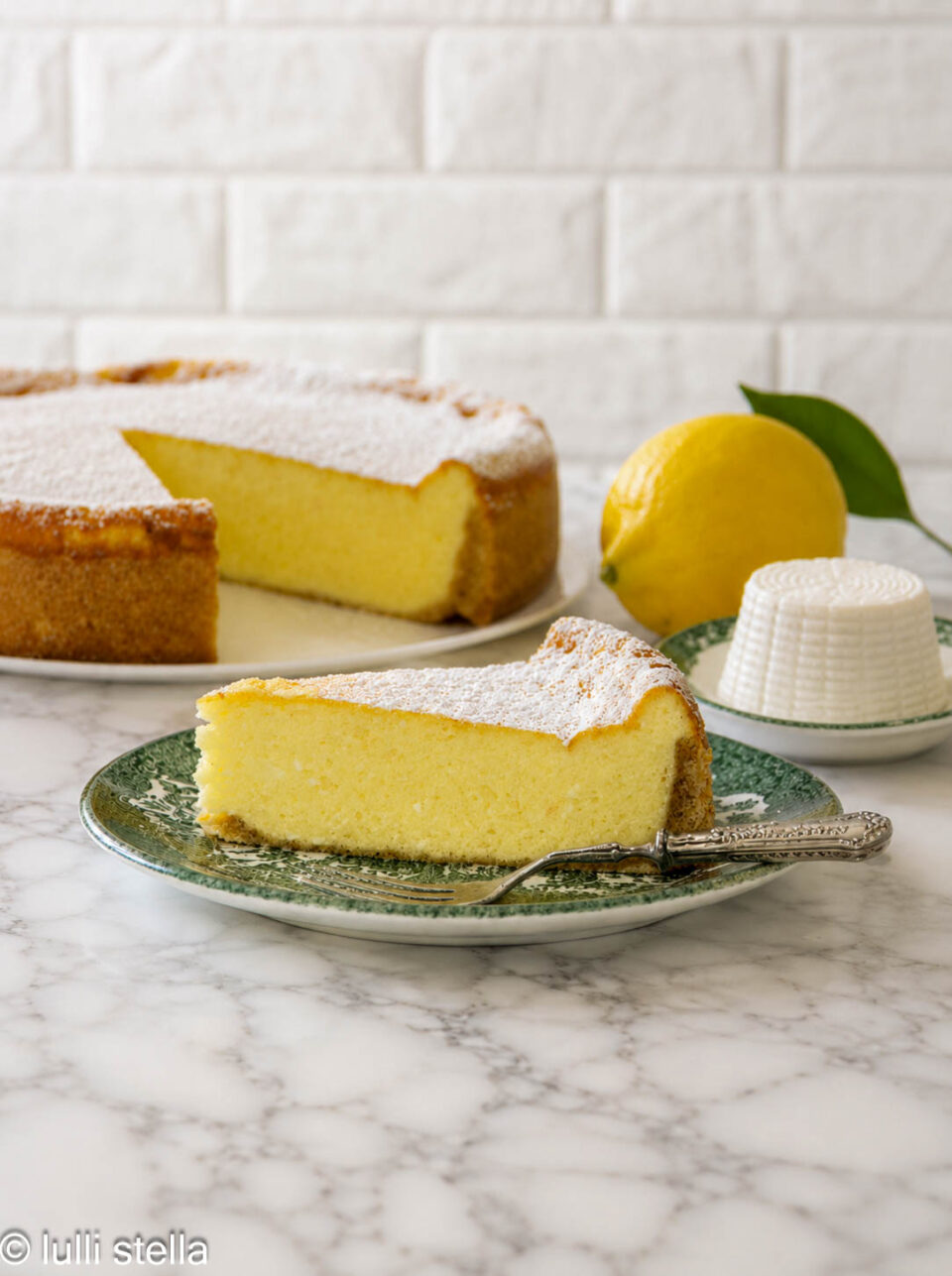 Interno della torta di ricotta con crema morbida al mascarpone