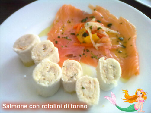 SALMONE CON ROTOLINI DI TONNO, ricetta finger-food