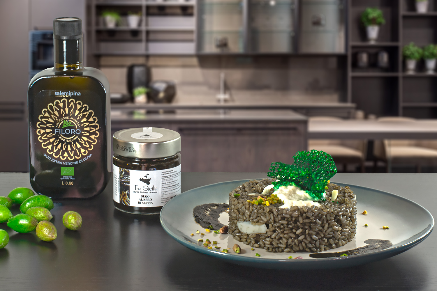 Risotto al Nero di Seppia e Burrata con Prodotti E Commerce Tre Sicilie