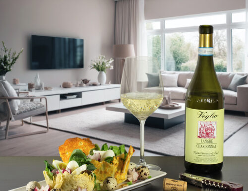 Cestini di Parmigiano con Insalata Pasqualina da Servire con Vino Langhe DOC Chardonnay Cantina Veglio Giovanni e Figli