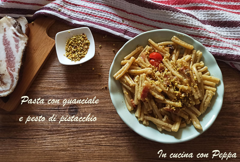 pasta con guanciale e pesto di pistacchio