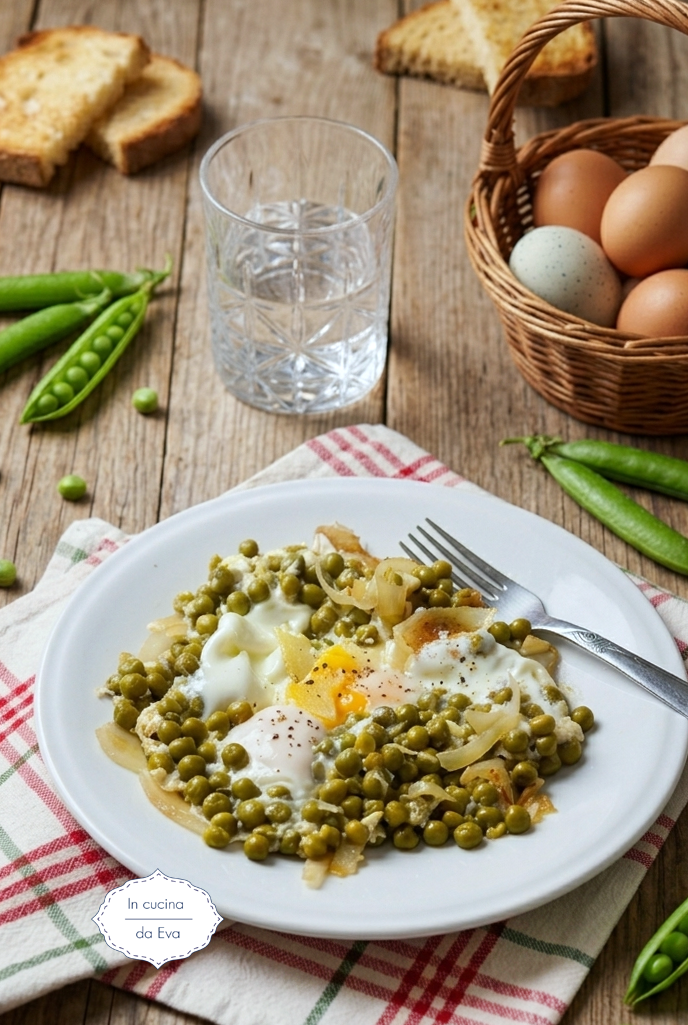 Uova con piselli e cipolla - ricetta facile ed economica in 10 minuti