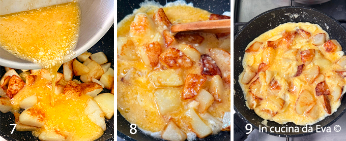 Aggiunta-delle-uova-sbattute-in-padella-con-le-patate