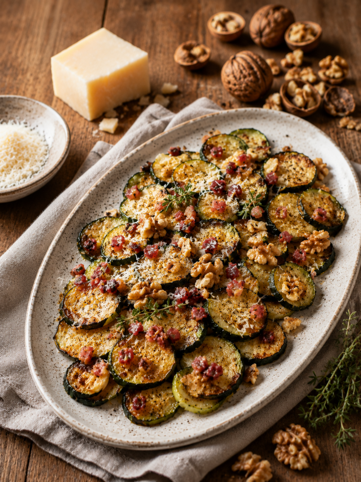 ZUCCHINE AL FORNO con speck noci e pecorino | Inventaricette