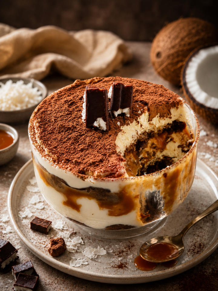 Tiramisu al cocco con caramello salato | dolce freddo|Inventaricette