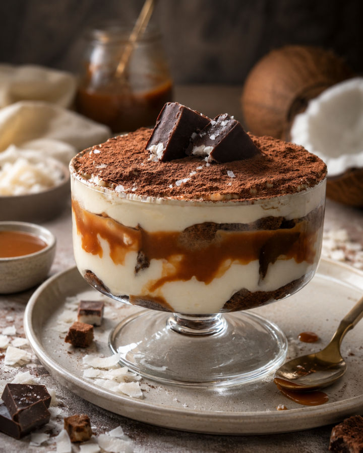 Tiramisu al cocco con caramello salato | dolce freddo|Inventaricette
