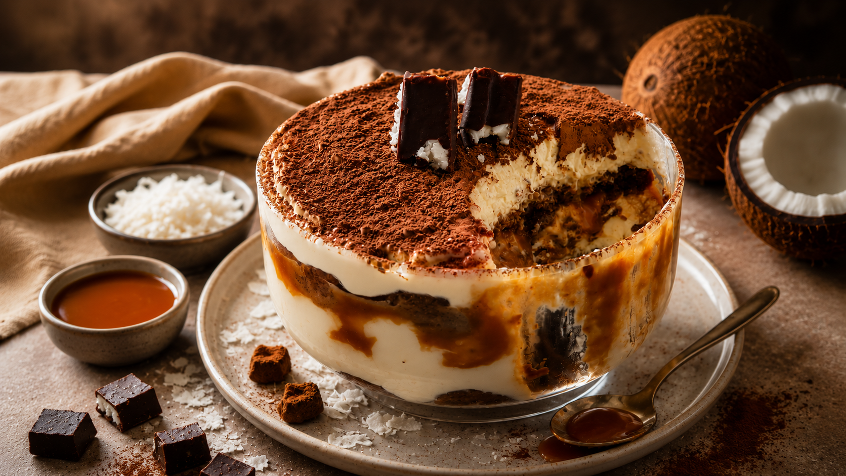 Tiramisu al cocco con caramello salato | dolce freddo|Inventaricette